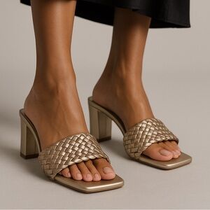Andre Assous Gold Mules with Woven Strap